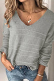 Dunnmall Casual V Neck Striped Sweater