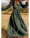 Dunnmall Women's Swing Dress Maxi long Dress Long Sleeve Floral Patchwork Print Fall Spring Casual Black Green Beige S M L XL XXL 3XL
