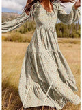 Dunnmall Women's Swing Dress Maxi long Dress Long Sleeve Floral Patchwork Print Fall Spring Casual Black Green Beige S M L XL XXL 3XL