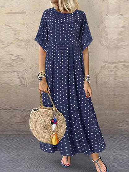 Dunnmall Daily Printed Short-Sleeve Maxi Dress