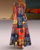 Dunnmall Women's Shift Dress Maxi long Dress - Sleeveless Geometric Print Summer V Neck Plus Size Hot Casual Holiday vacation dresses Loose Red Orange S M L XL XXL 3XL 4XL 5XL