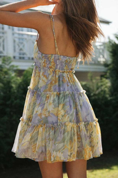 Dunnmall Fashion Lovely Print Sling Chiffon Dress