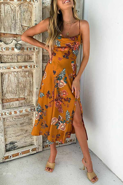 Dunnmall Fashion Sexy Split Printed Dress