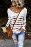 Dunnmall Fashion V Neck Stripe Sweater