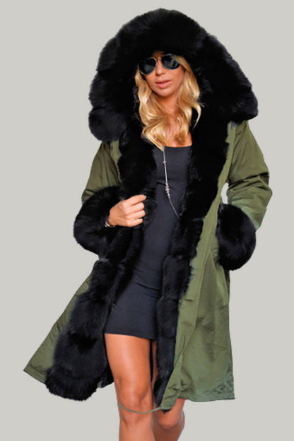 Dunnmall Fashion Winter Warm Fur Collar Hooded Coat