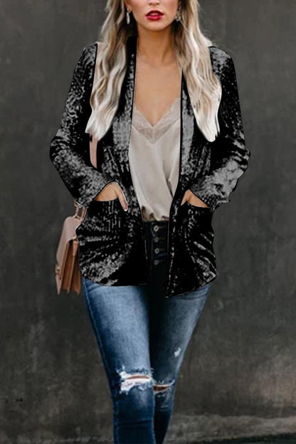 Dunnmall Long Sleeve Sequined Lapel Blazer