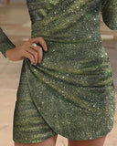 Dunnmall Glitter V-Neck Wrap Bodycon Dress