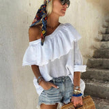 Dunnmall Off Shoulder Ruffled top