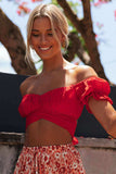 Dunnmall Sexy Off The shoulder Wrinkle Crop Top