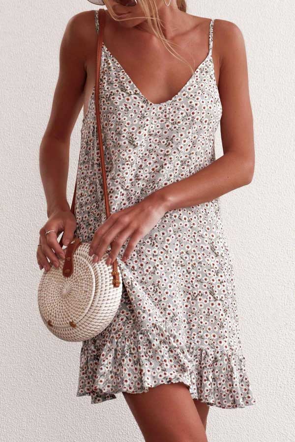 Dunnmall Sexy Summer Sling Floral Print Dress